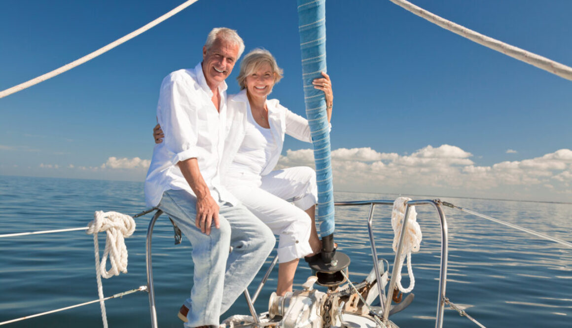 Happy Senior Couple on a Sail Boat