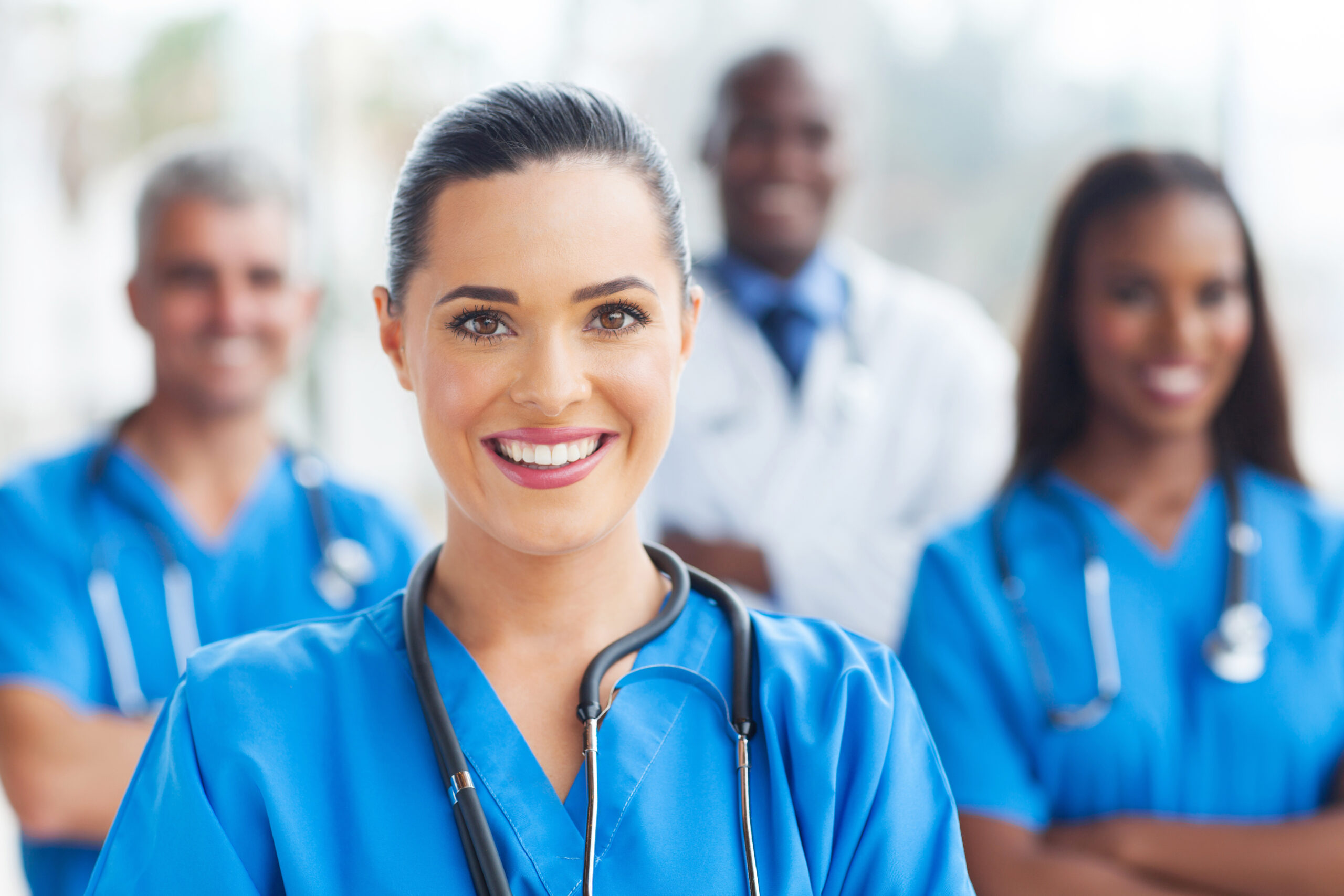 Young female nurse or doctor with stethoscope